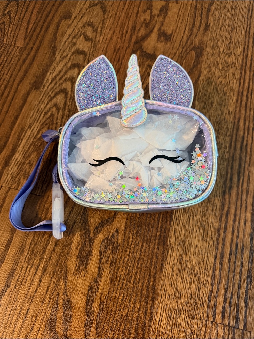 LIKE NEW Cat & Jack Purple Sequins Stars Unicorn Crossbody Bag Purse Zip Close